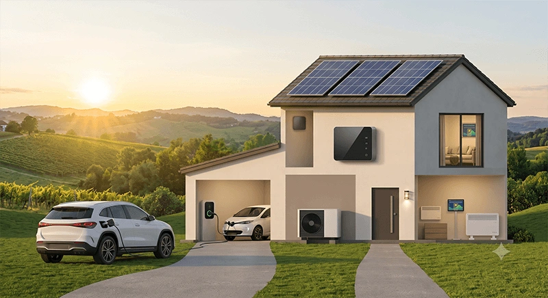 Sončna elektrarna in uporaba energije v polnilnicah ali toplotnih črpalkah